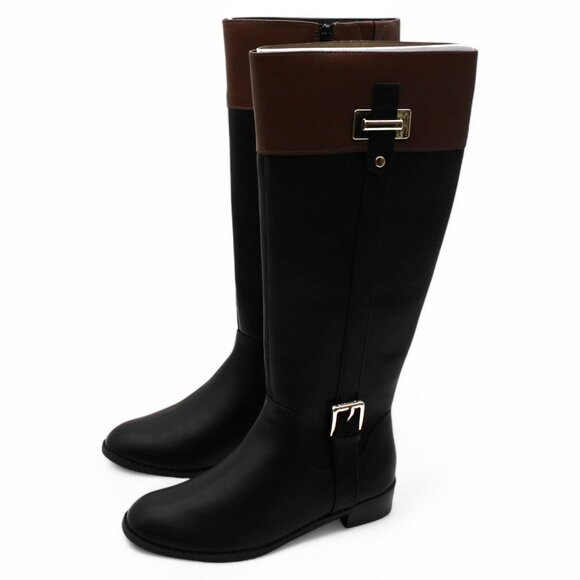 KAREN SCOTT Womens Black Buckle Accent Wide Calf Round Toe Stacked Heel Zip-up R - Picture 3 of 7